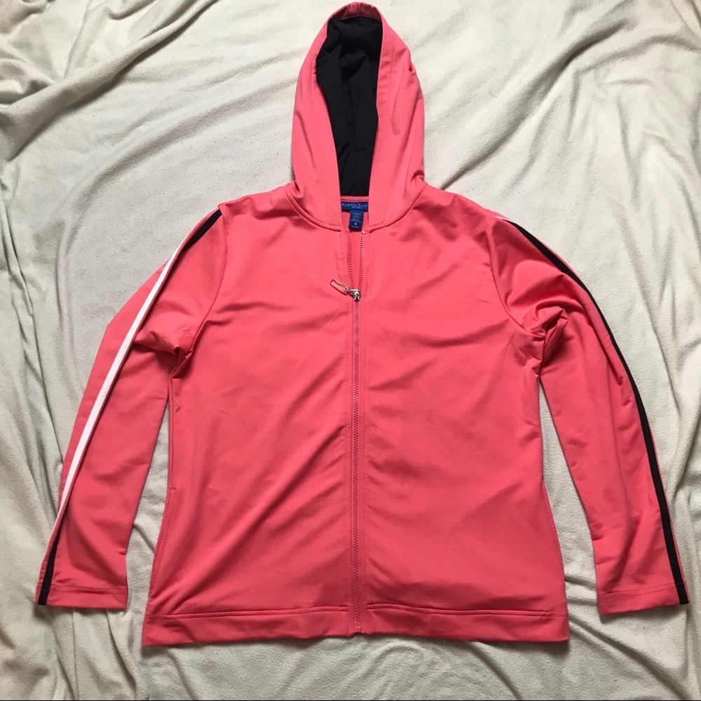 Karen Scott Sport Pink Hooded Zip Front Track Jacket Women M Barbiecore